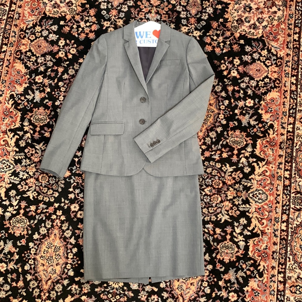 J.Crew Heather Gray Italian Stretch Wool Suit with Skirt and Blazer - Size 6